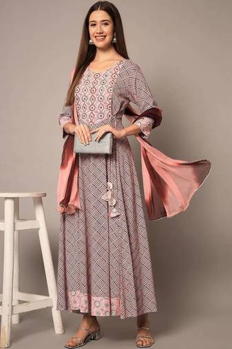 Baby Pink Anarkali Kurta Pants With Dupatta