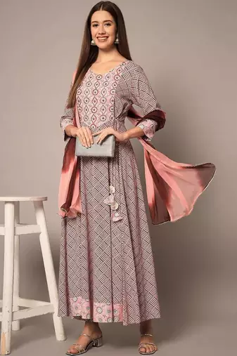 Baby Pink Anarkali Kurta Pants With Dupatta