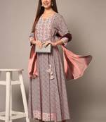 Baby Pink Anarkali Kurta Pants With Dupatta