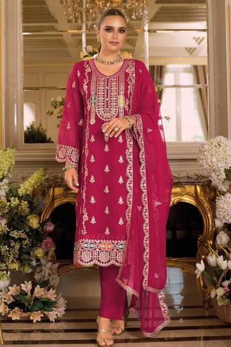 Magenta embroidered chinon semi-stitched pakistani salwar suit