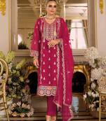 Magenta embroidered chinon semi-stitched pakistani salwar suit