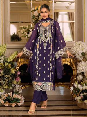 Purple embroidered chinon stitched salwar suit 1