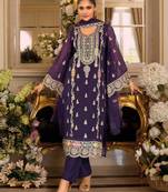 Purple embroidered chinon semi-stitched pakistani salwar suit