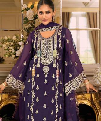 Purple embroidered chinon stitched salwar suit 2