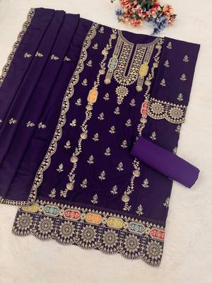 Purple embroidered chinon stitched salwar suit 3