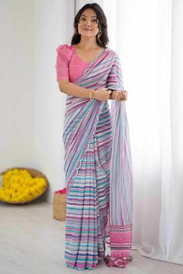 Georgette digital print saree with foil mirror work scalloped border 1