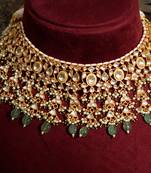 Gold plated kundan green stones necklace set