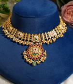 Gold plated kundan multicolor stones necklace set