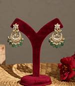 Gold plated kundan green stones chandbali earrings