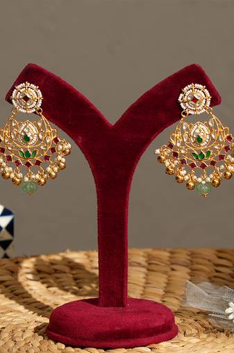 Gold plated kundan multicolor stones chandbali earrings