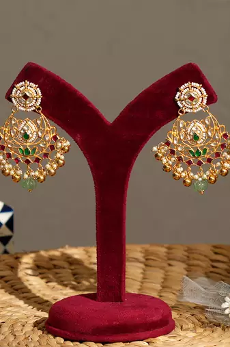 Gold plated kundan multicolor stones chandbali earrings