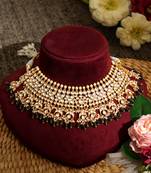 Gold plated kundan green stones necklace set