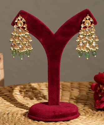 Gold plated kundan green stones necklace set 3