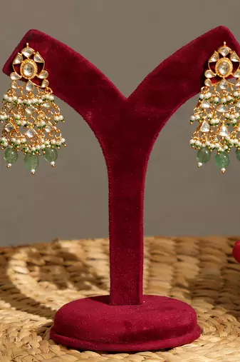 Gold plated kundan green stones necklace set