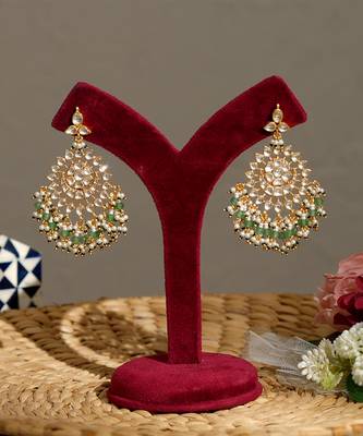 Gold plated kundan green stones necklace set 3