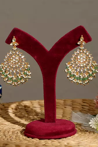 Gold plated kundan green stones necklace set