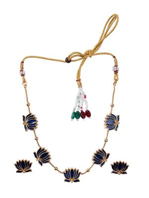 Antique blue floral motif necklace set 2