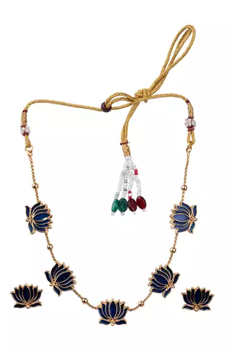 Antique blue floral motif necklace set