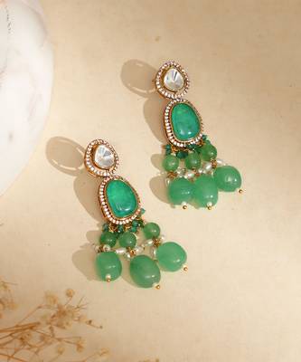 Gold plated kundan green stones necklace set 2