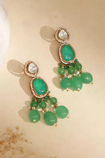 Gold plated kundan green stones necklace set