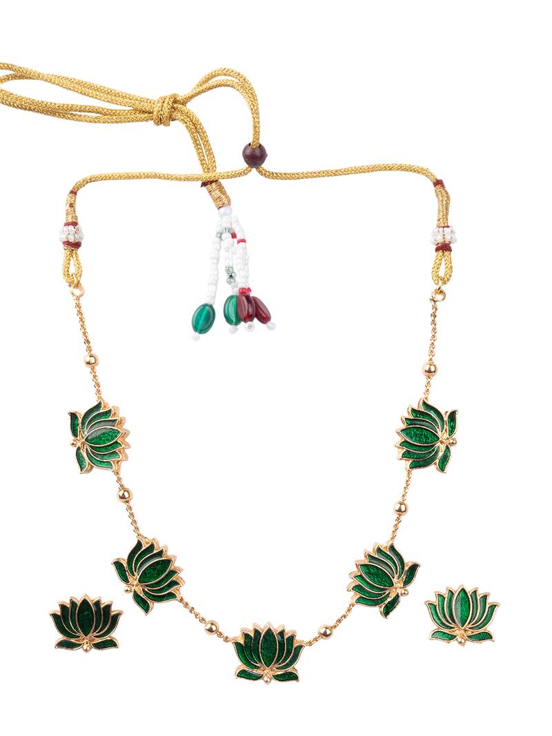 Antique green floral motif necklace set