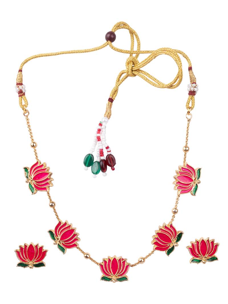 Antique multicolor floral motif necklace set