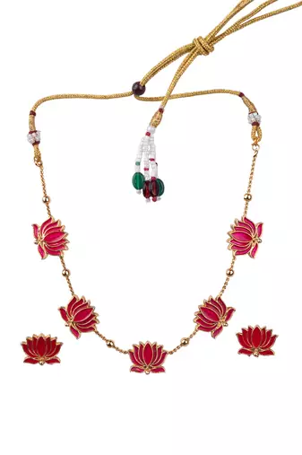 Antique pink floral motif necklace set