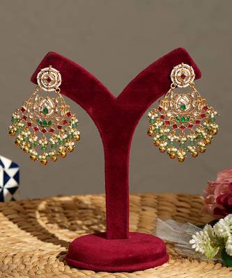 Gold plated kundan multicolor stones necklace set 3