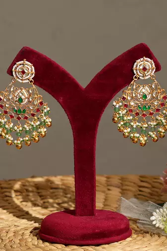 Gold plated kundan multicolor stones necklace set