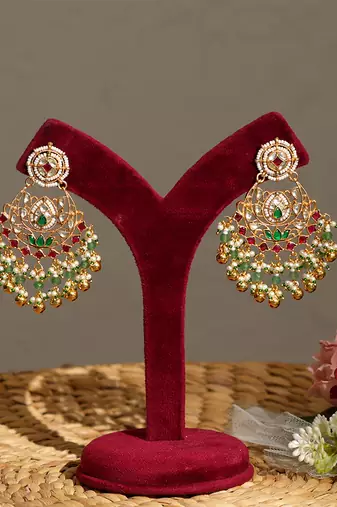 Gold plated kundan multicolor stones necklace set