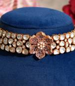 Gold plated kundan pink stones choker necklace set
