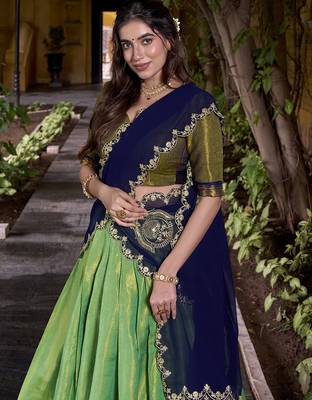 Sea green Art silk zari weaving work in chaniya choli 3