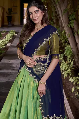 Sea green Art silk zari weaving work in chaniya choli