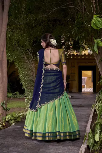 Sea green Art silk zari weaving work in chaniya choli
