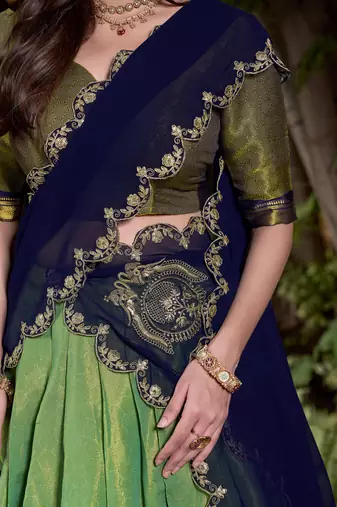 Sea green Art silk zari weaving work in chaniya choli
