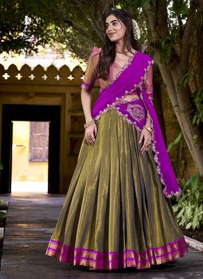 Olive georgette zari weaving lehenga choli with dupatta 1