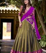 Olive georgette zari weaving lehenga choli with dupatta
