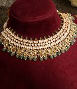 Gold plated kundan green stones necklace set