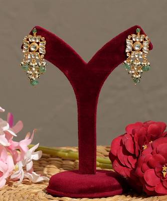 Gold plated kundan green stones necklace set 2