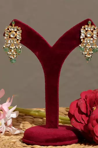 Gold plated kundan green stones necklace set