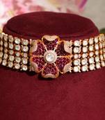 Gold plated kundan pink stones choker necklace set