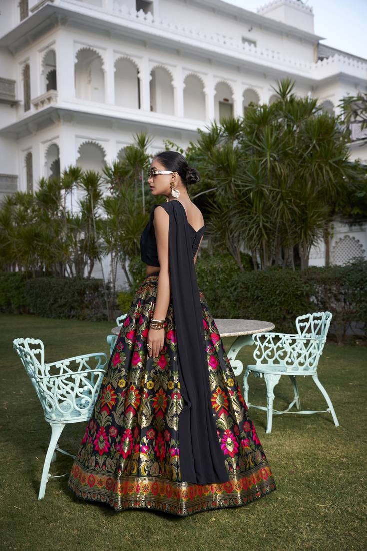 Black Banarasi Silk Zari Weaving Work in Chaniya Choli