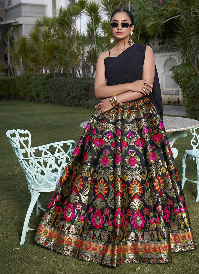 Black Banarasi Silk Zari Weaving Work in Chaniya Choli