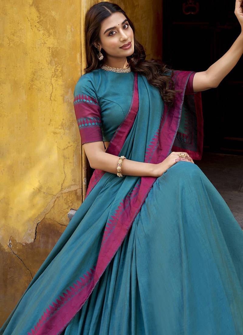 teal embroidered chanderi ethnic lehenga choli with dupatta