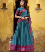 teal embroidered chanderi ethnic lehenga choli with dupatta