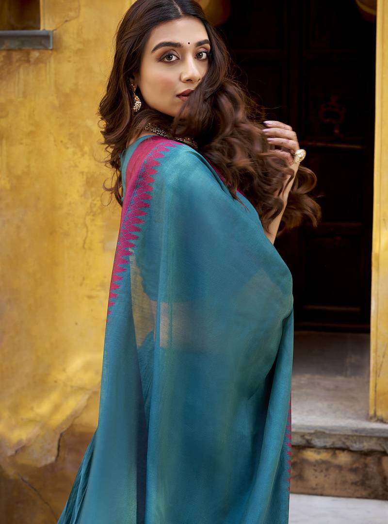 teal embroidered chanderi ethnic lehenga choli with dupatta