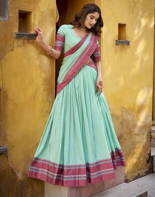 sky blue embroidered chanderi ethnic lehenga choli with dupatta 1