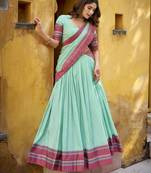 sky blue embroidered chanderi ethnic lehenga choli with dupatta