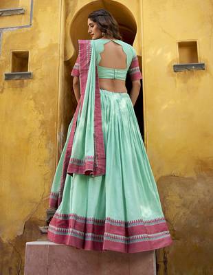 sky blue embroidered chanderi ethnic lehenga choli with dupatta 3