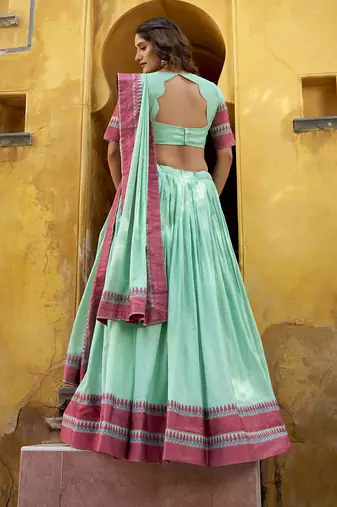 sky blue embroidered chanderi ethnic lehenga choli with dupatta
